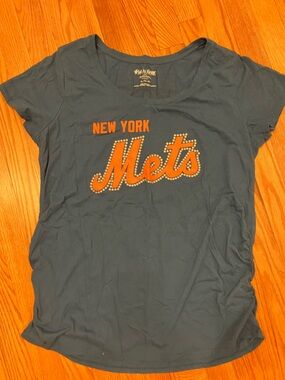 New York Mets Women's Navy Blue Graphic Tee Maternity